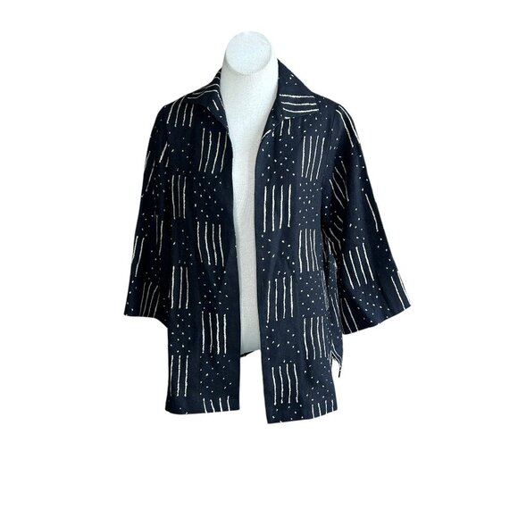 Connie Roberson Black and White Linen Open Drape Casual Lightweight Jacket - Picture 1 of 7